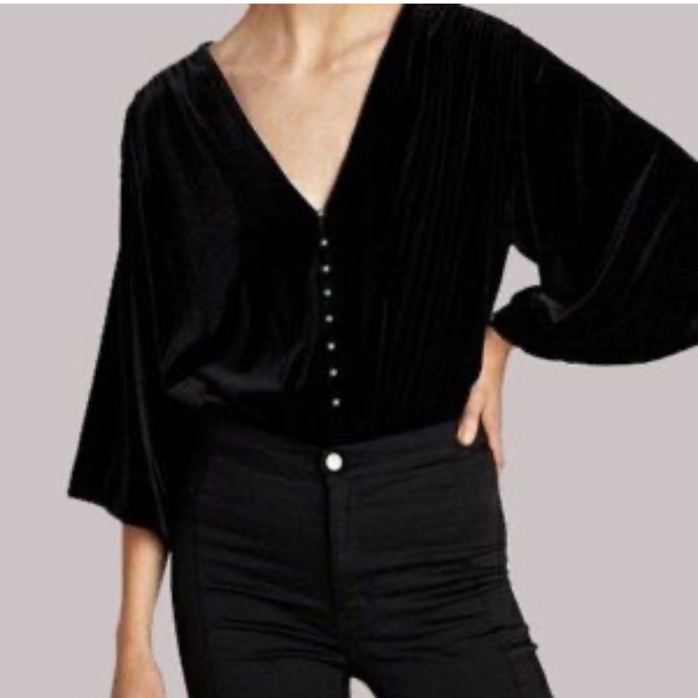 Zara Black Velvet Bodysuit with Pearl Buttons